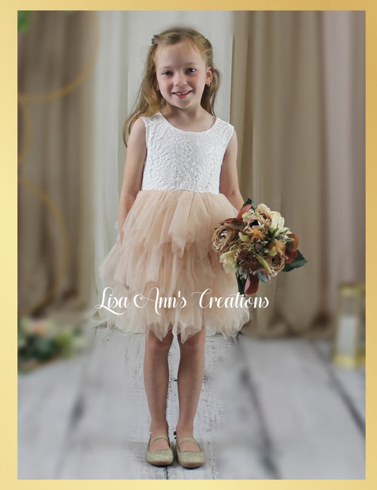 Champagne flower girl dress for boho wedding