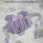 First birthday baby girl dress in lavender floral tulle with built in romper/bodysuit and puffy  short sleeves.