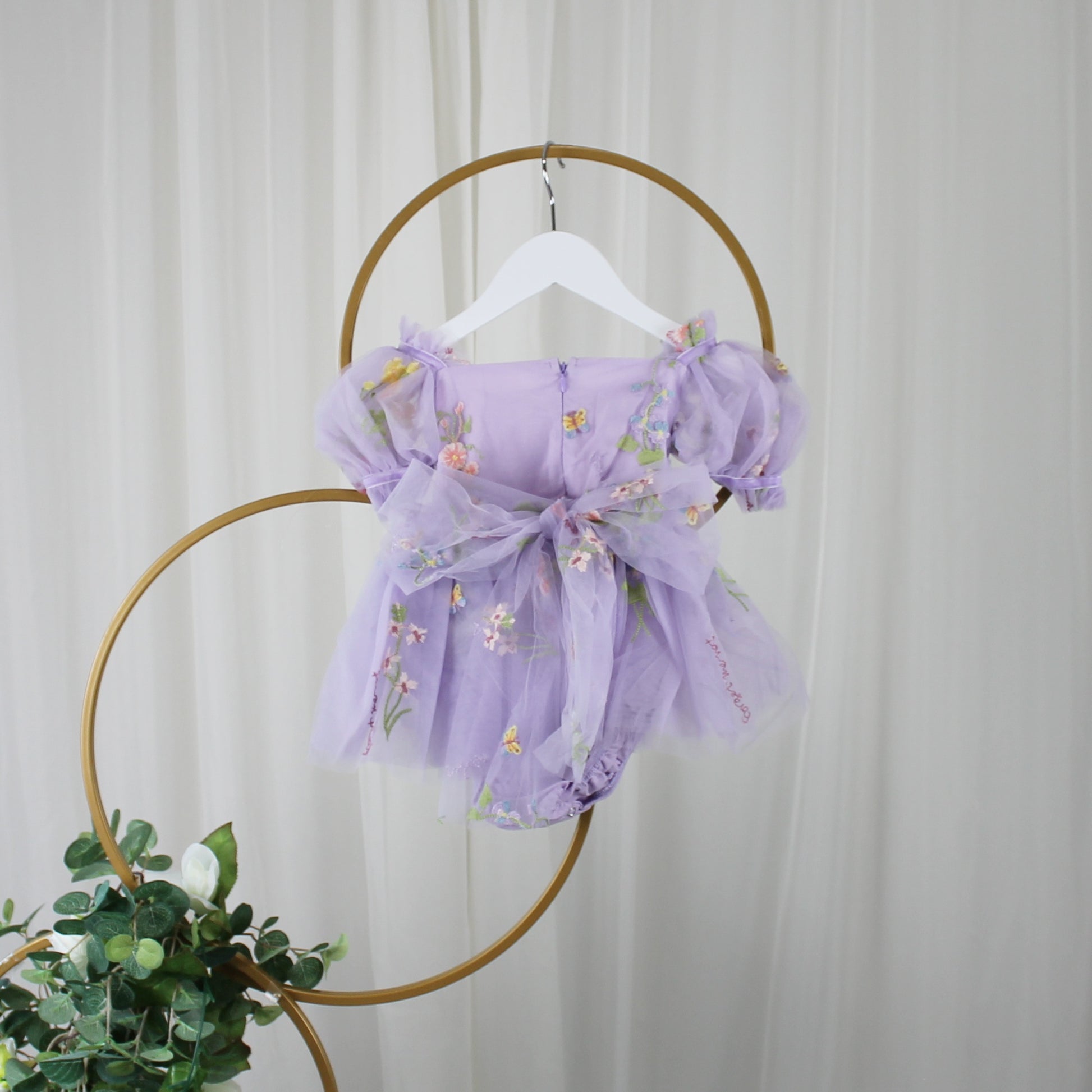Lavender flower girl dress with floral embroidery wildflowers