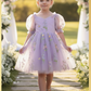 Lavender flower girl dress with floral embroidery wildflowers
