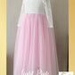 flower girl dress light pink tulle full length and white lace in long sleeves