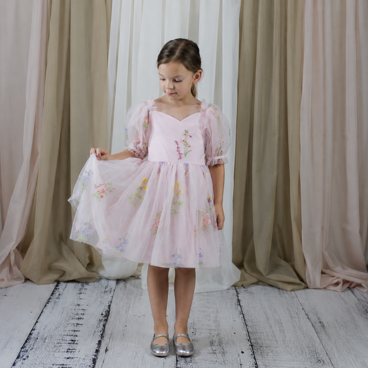 The Wildflower - Girls Floral Dress - Light Pink