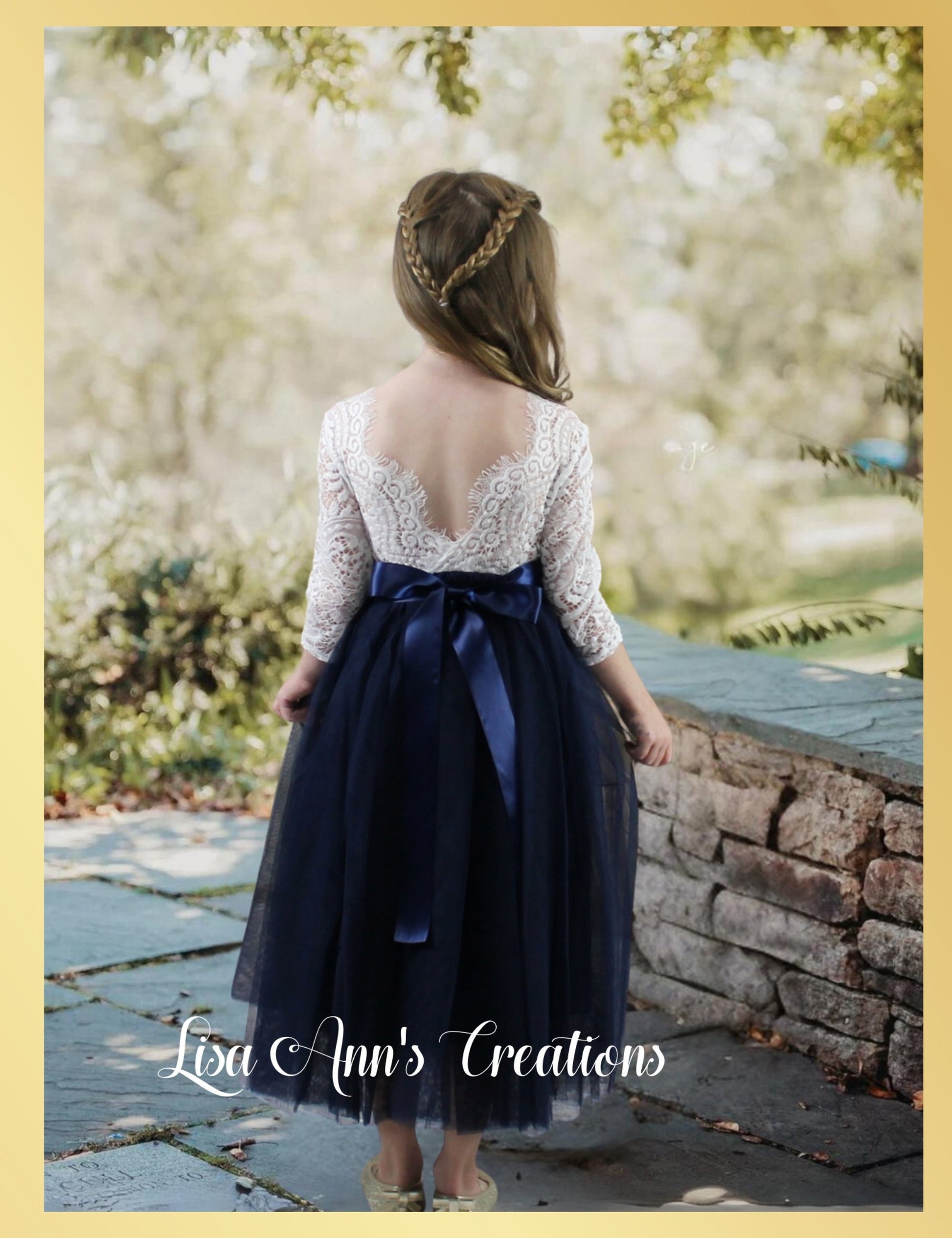 Flower Girl Dress Long Sleeve Navy Tulle Junior Bridesmaid Dress 11/12 / Dress/ 1 Flower Satin Sash Flower Girl Dress Long Sleeve Navy Tulle Junior Bridesmaid Dress 11/12 / Dress/ 1 Flower Satin Sash