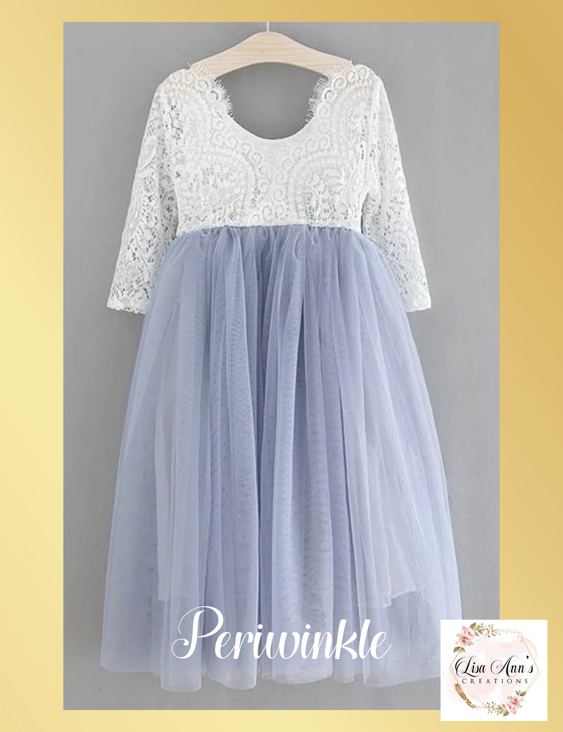 Long sleeve flower girl dress periwinkle tulle
