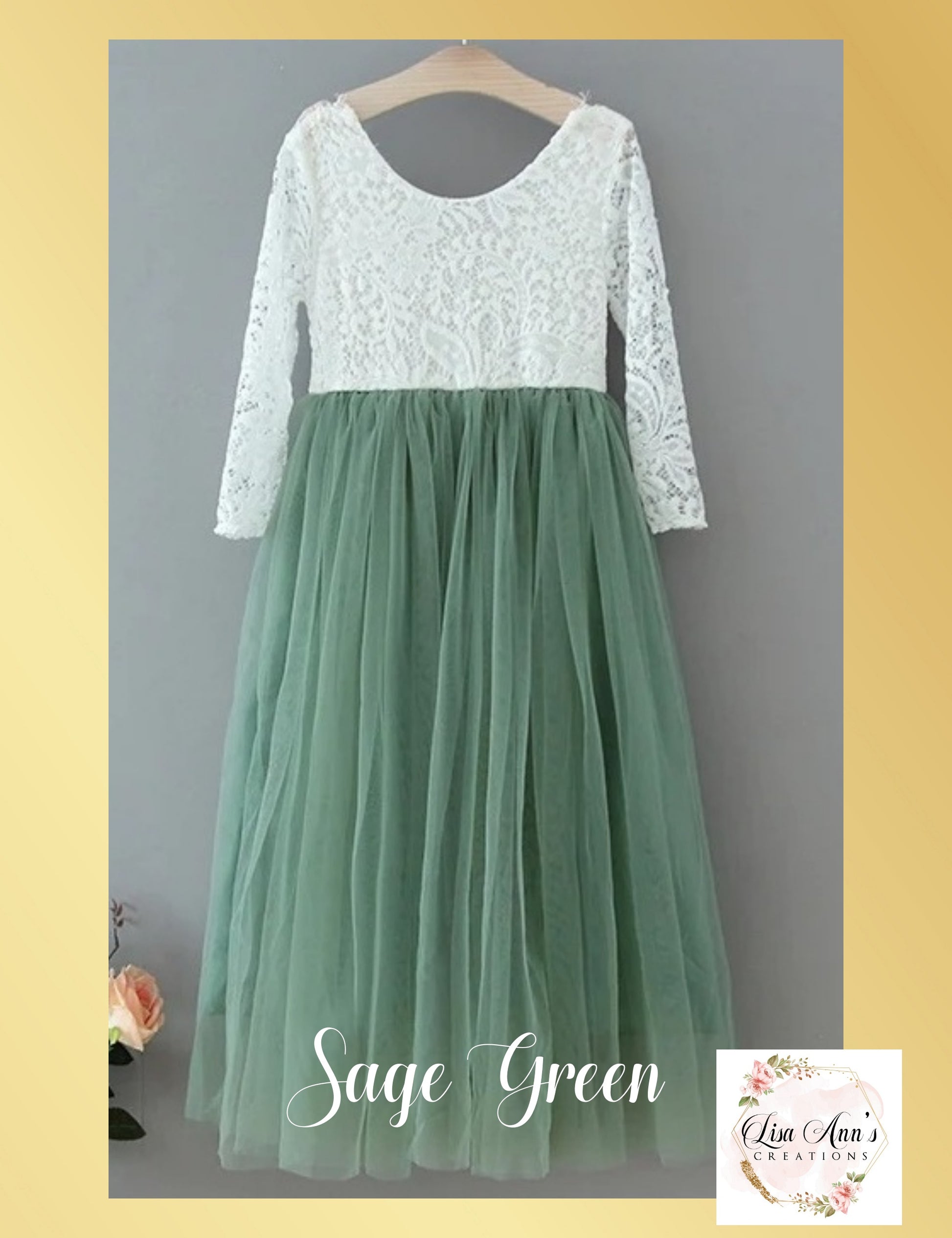 Flower Girl Dress Long Sleeve Sage Junior Bridesmaid Tulle Dress 9/12mos / Dress/Plain Sash Flower Girl Dress Long Sleeve Sage Junior Bridesmaid Tulle Dress 9/12mos / Dress/Plain Sash