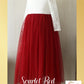 flower girl dress scarlet red tulle with white lace long sleeves