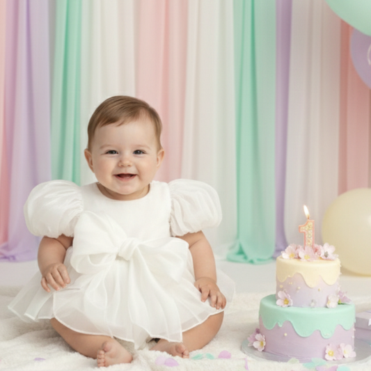 1st birthday dress in white for a baby girl