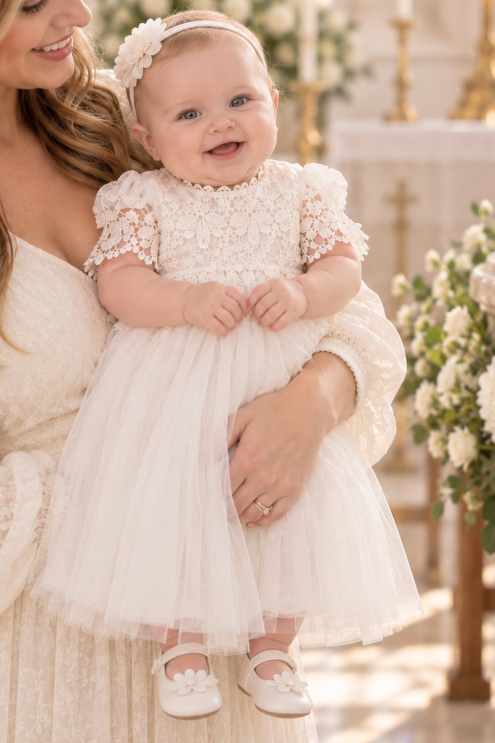 christening dress in white for a baby girl. 