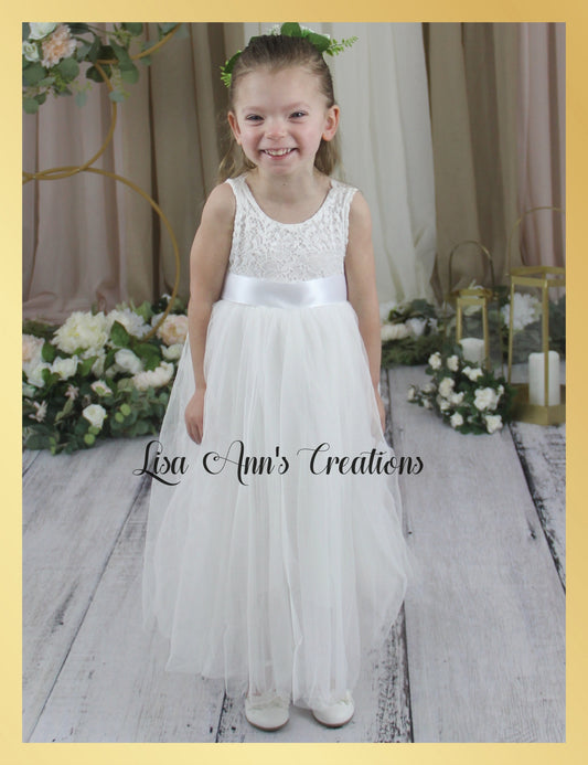 flower girl dress in white tulle