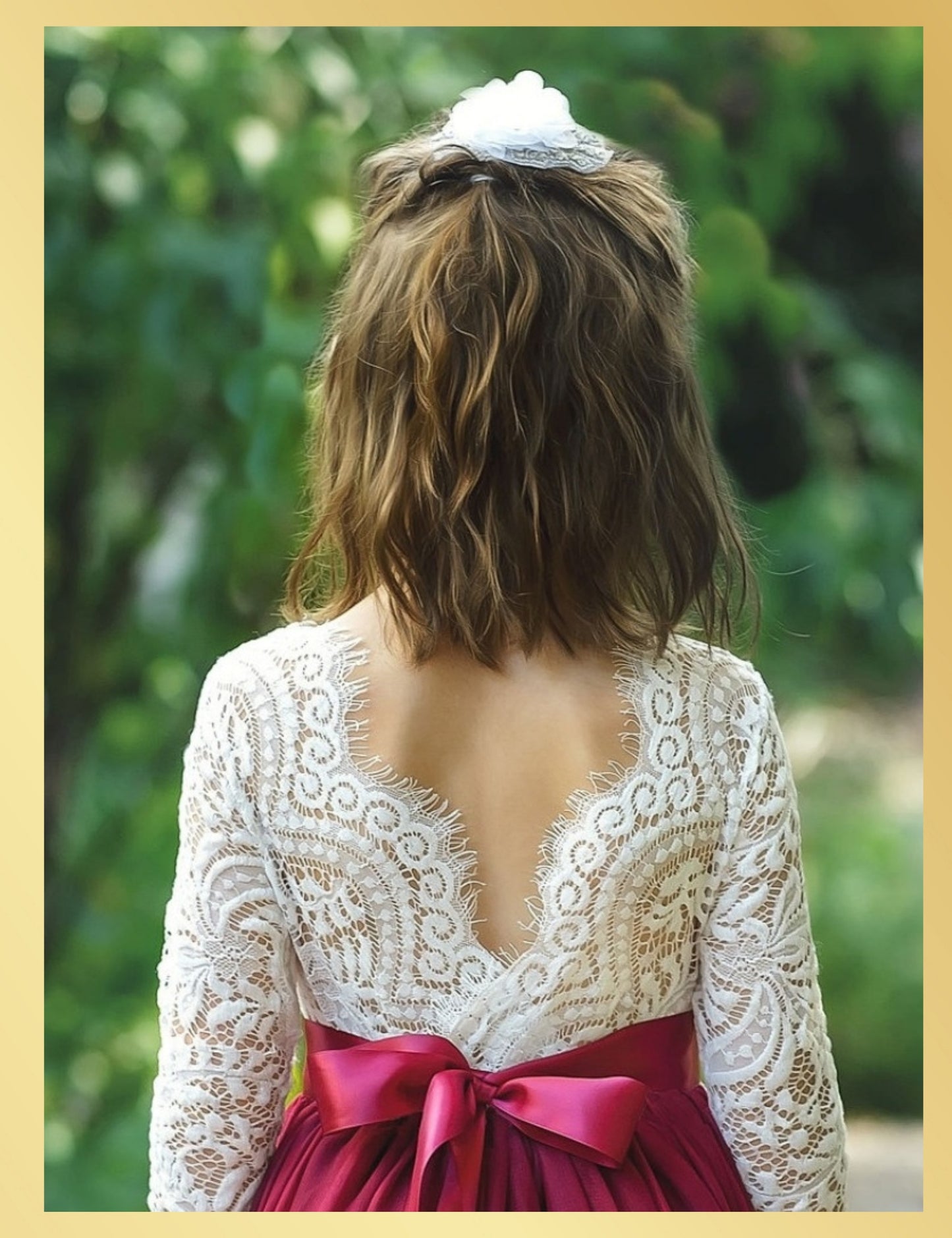 SPecial occasion dress in burgundy tulle and white lace