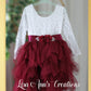 Flower girl dress in burgundy tulle with white lace