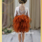 Boho Flower Girl Dress in Burnt Orange tulle knee length with lace long sleeves