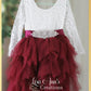 Burgundy flower girl dress in knee length tiered style