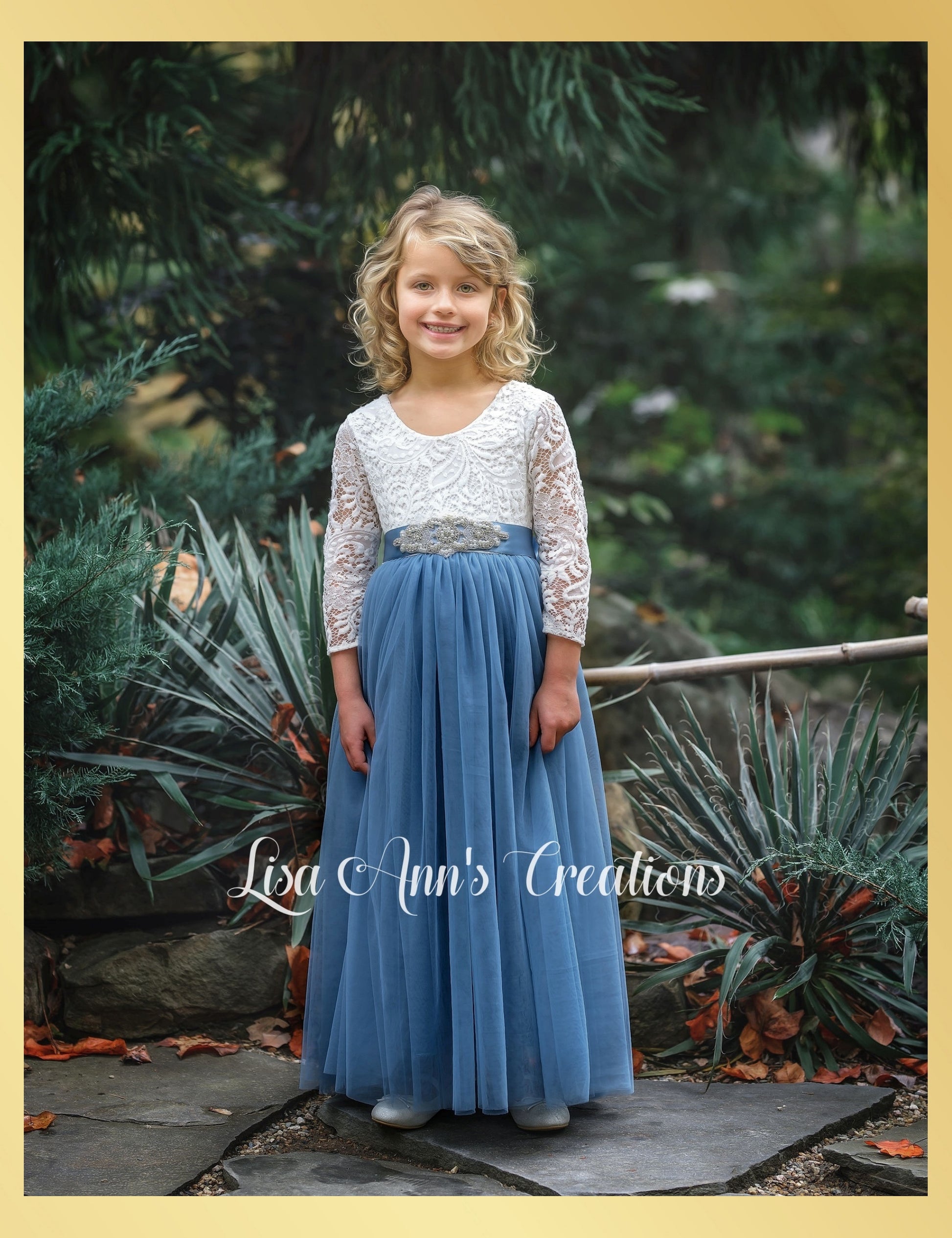 Flower Girl Dress Long Sleeve Dusty Blue Tulle Lisa Ann's Creations Flower Girl Dress Long Sleeve Dusty Blue Tulle Lisa Ann's Creations
