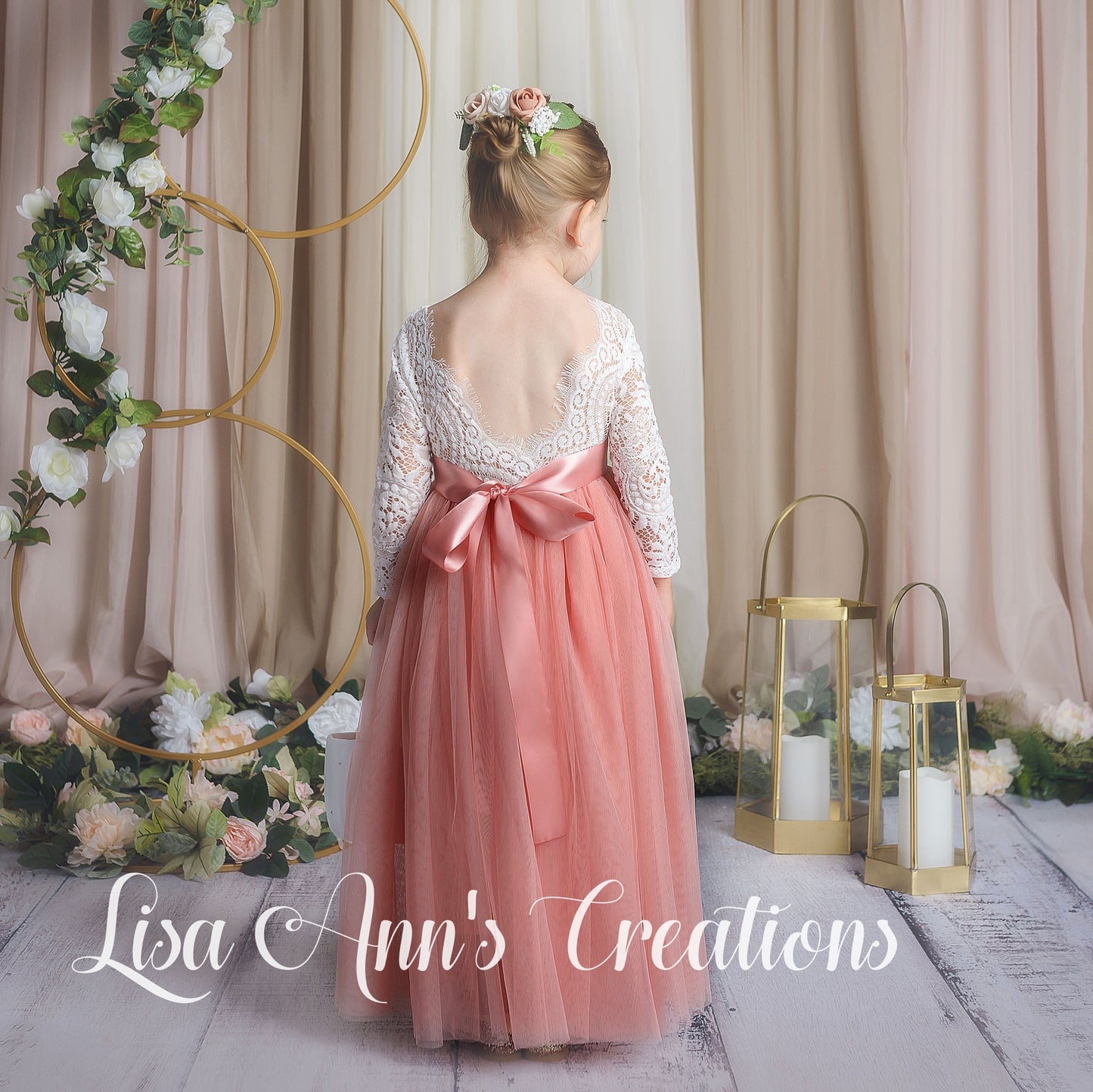 Junior bridesmaid dress long sleeve in blush