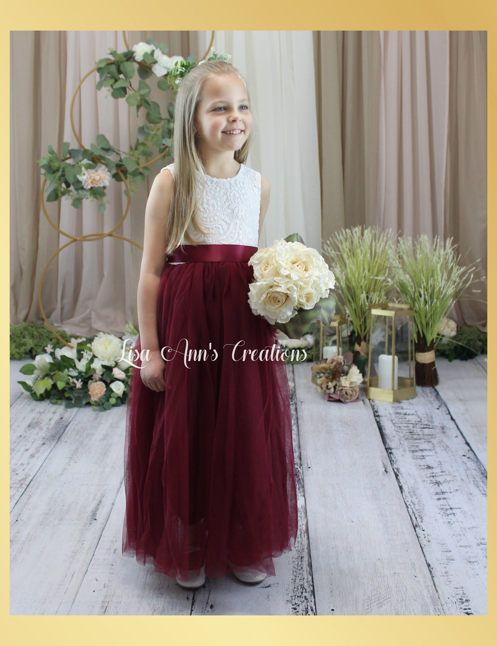 Flower girl dress burgundy tulle sleeveless