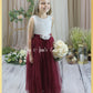 Junior bridesmaid dress in burgundy tulle and white lace