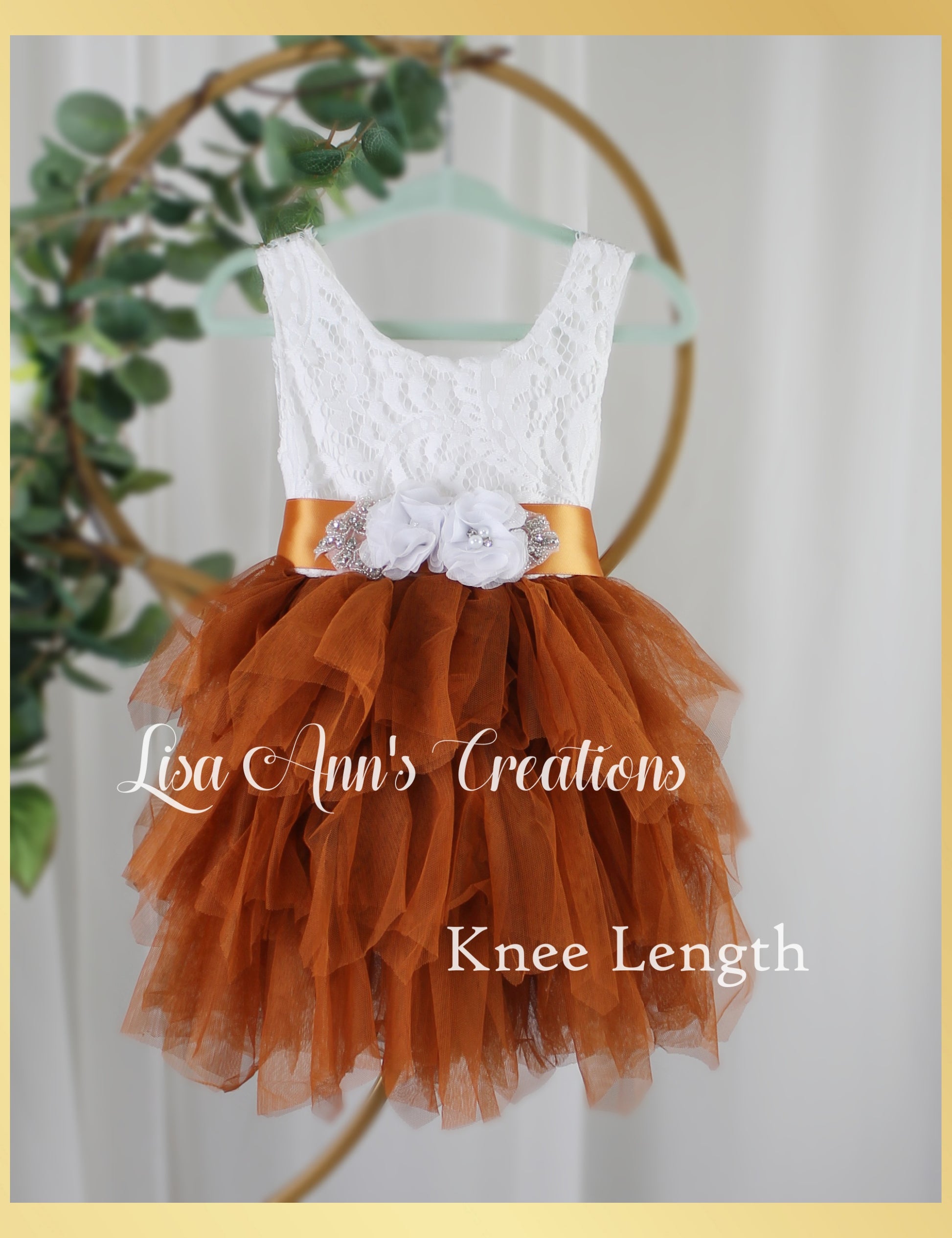 tutu style flower girl dress in burnt orange tulle and white sleeveless lace