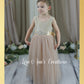 Champagne flower girl dress boho style sleeveless full length tulle and champagne lace