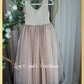 sleeveless boho flower girl dress in champagne tulle and lace