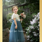 Flower Girl Dress Dusty Blue Short Sleeve Tulle Junior Bridesmaid