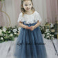Bohemian flower girl dress dusty blue short sleeve