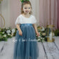 Boho flower girl dress dusty blue tulle short sleeve