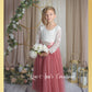 Junior Bridesmaid dress dusty rose tulle with white lace