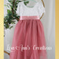 Flower girl dress dusty rose tulle with white lace in floor length