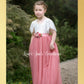 boho bohemian flower girl dress dusty rose tulle full length with white lace bodice
