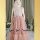 Boho flower girl dress in blush tulle and sleeveless lace