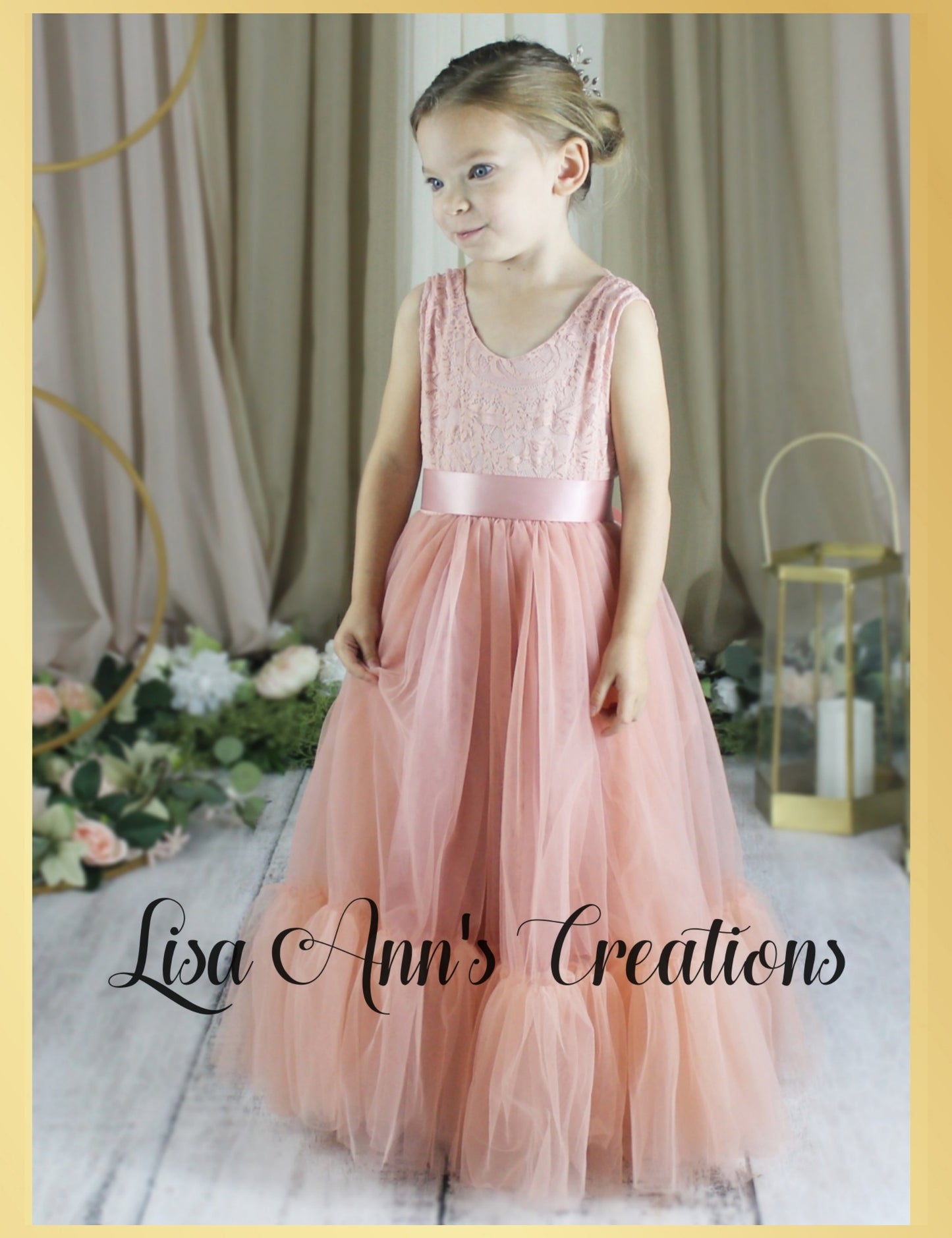 Sleeveless flower girl dress blush tulle full length mermaid style