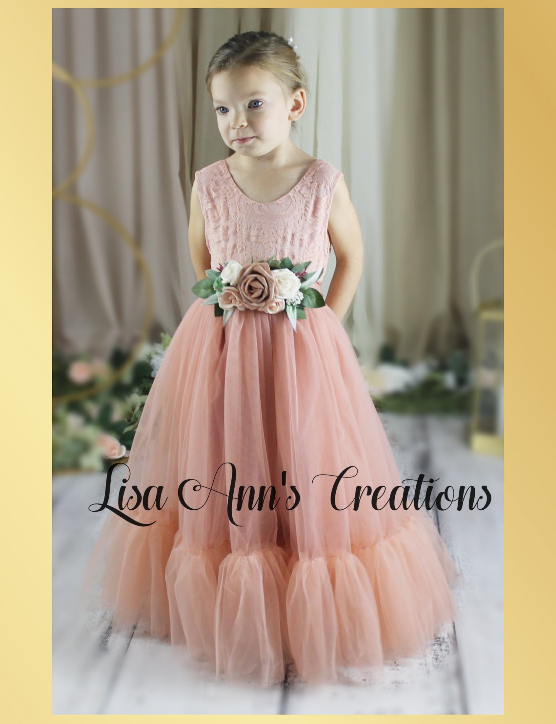 blush flower girl dress mermaid style tulle full length