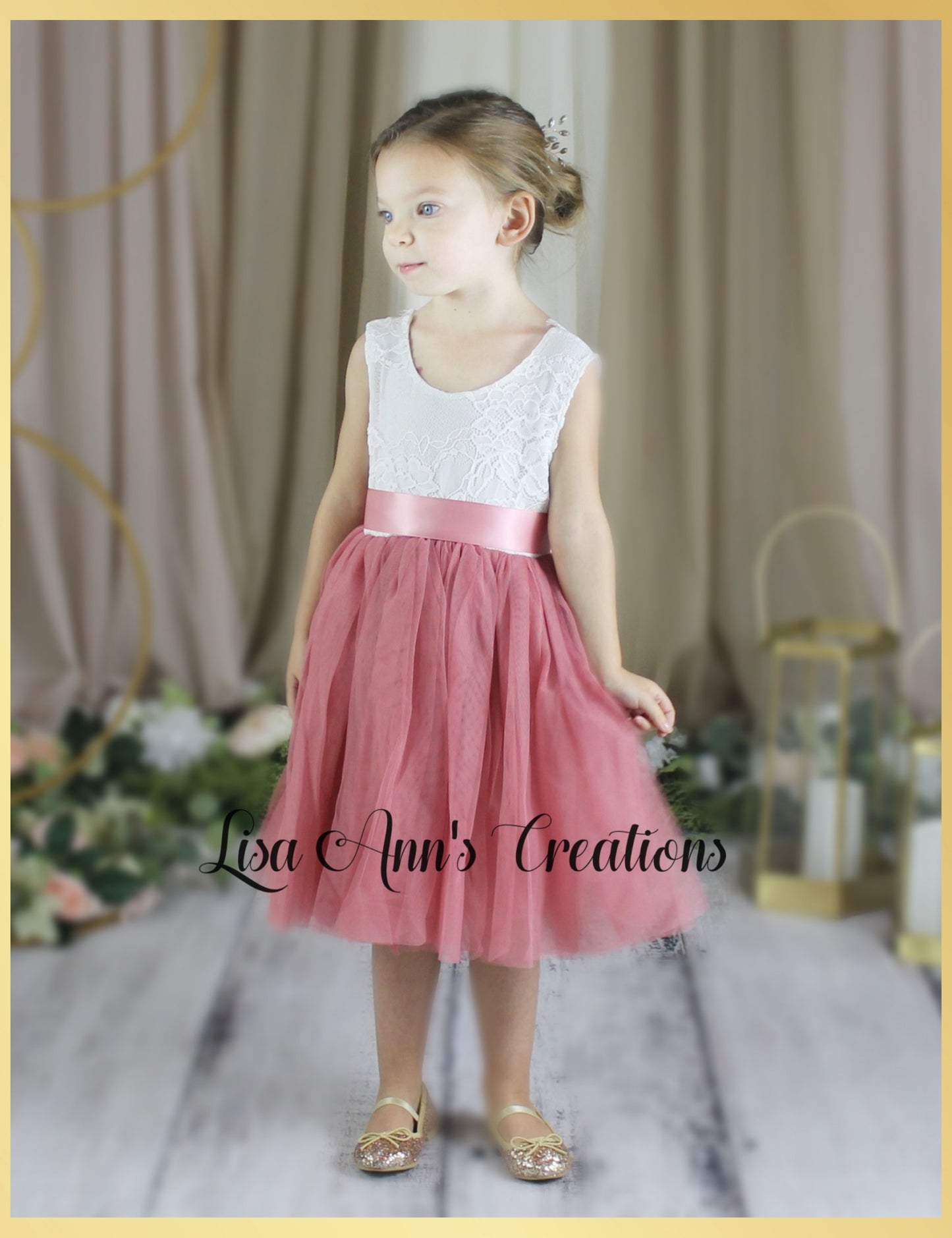 Knee length flower girl dress dusty rose