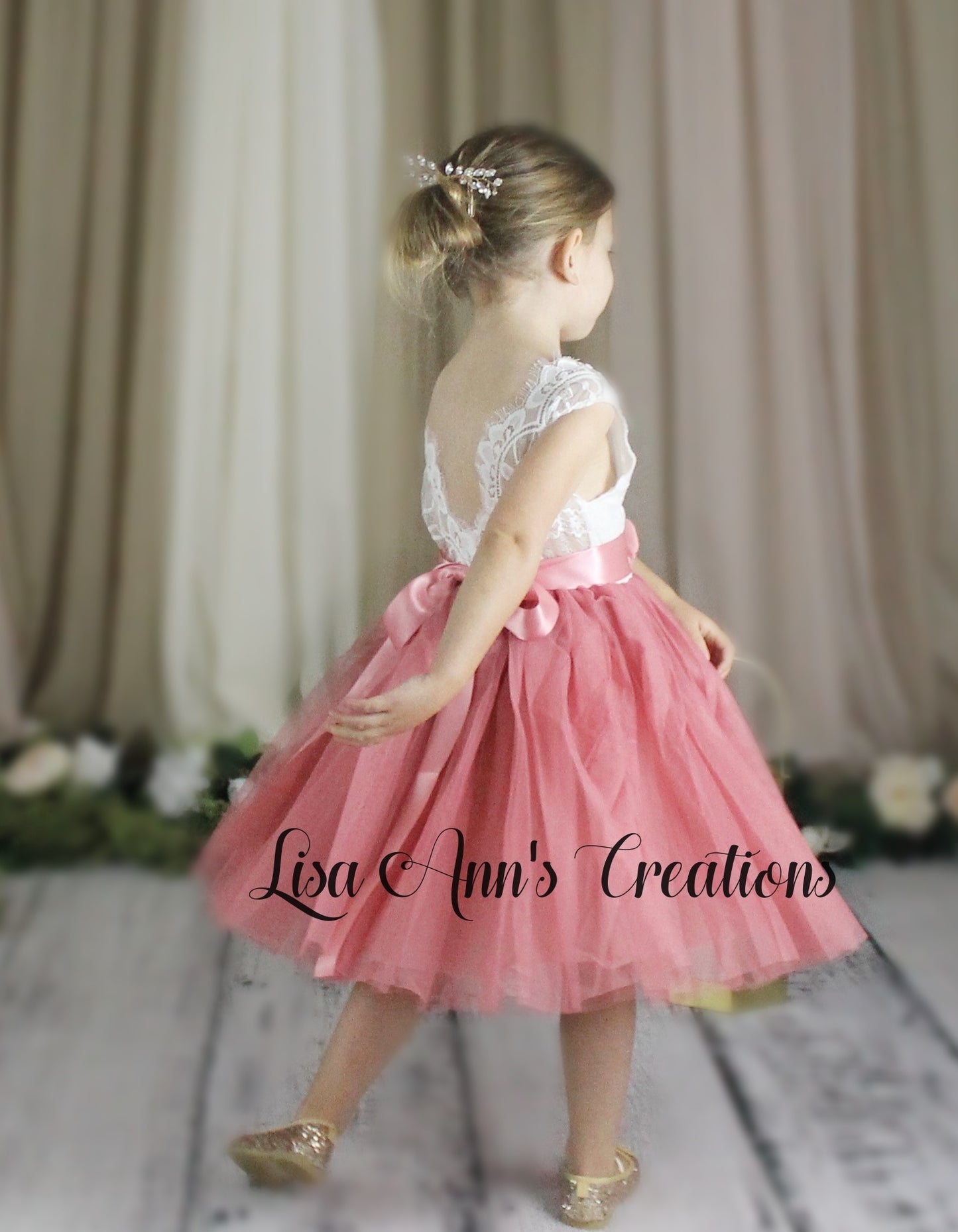 Girls Easter Dress in dusty rose knee length