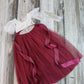 junior bridesmaid burgundy tulle short sleeve flower girl dress