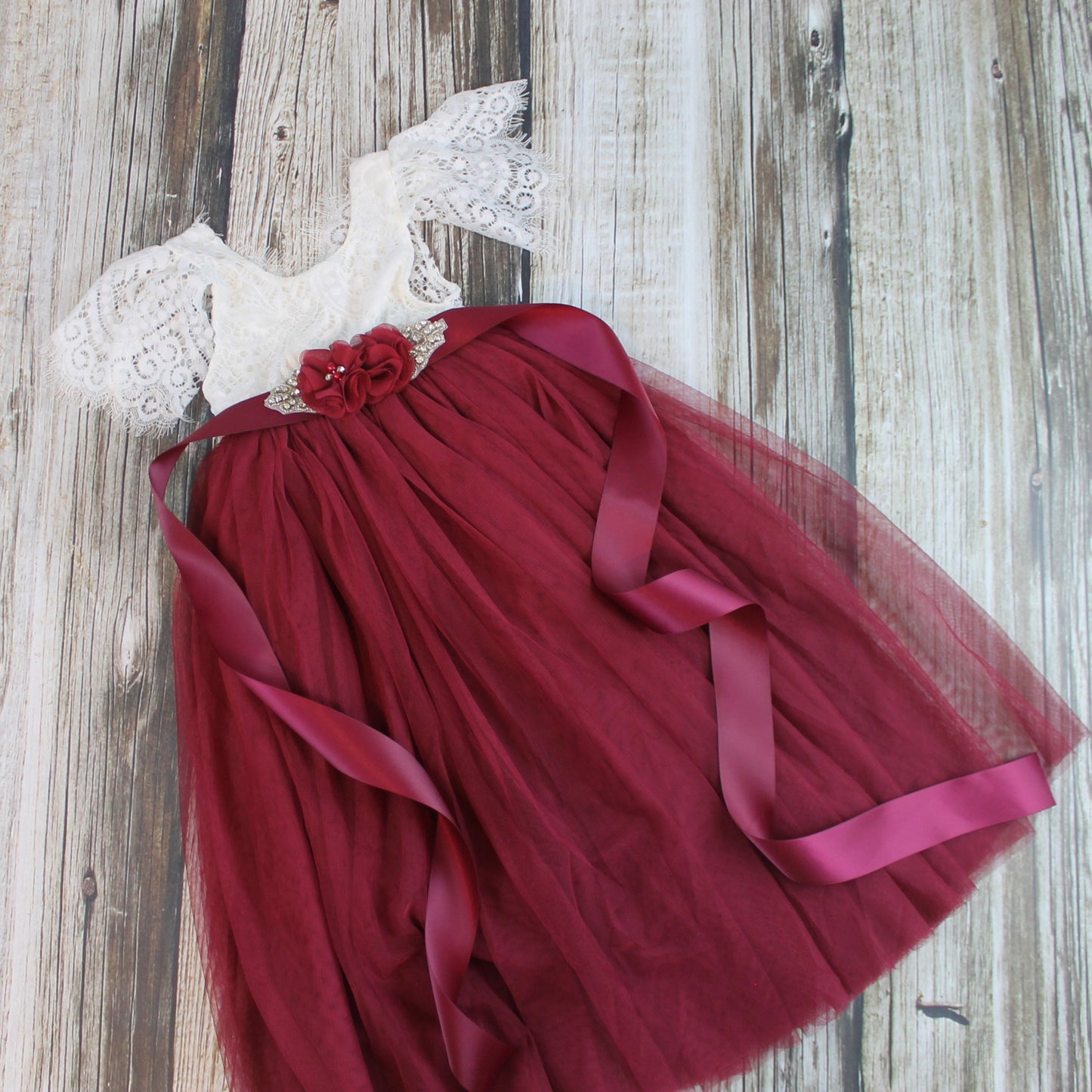 bohemian flower girl dress burgundy short sleeve