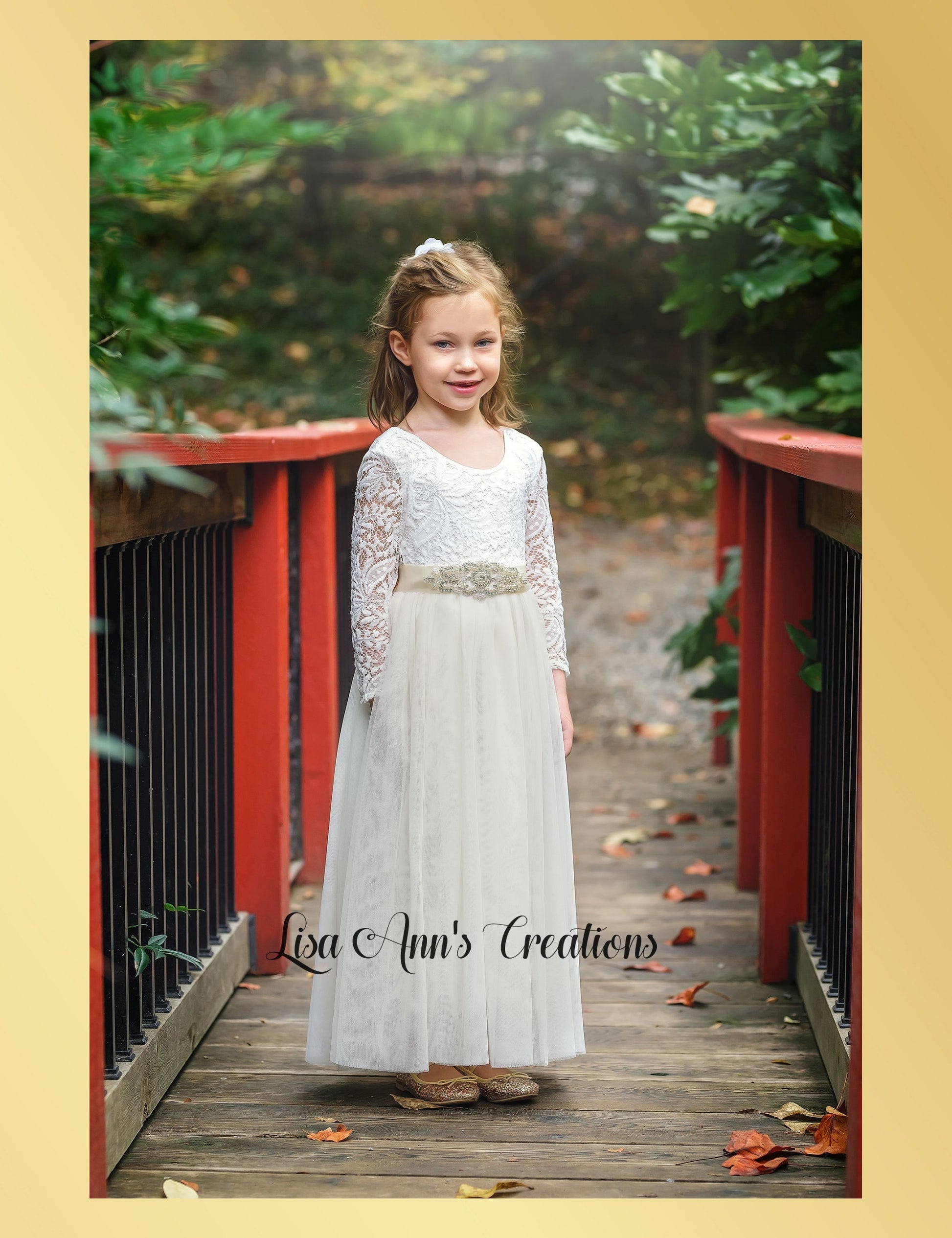 Flower Girl Dress Long Sleeve Ivory Tulle Junior Bridesmaid Dress 7/8 / Dress/Plain Sash Flower Girl Dress Long Sleeve Ivory Tulle Junior Bridesmaid Dress 7/8 / Dress/Plain Sash
