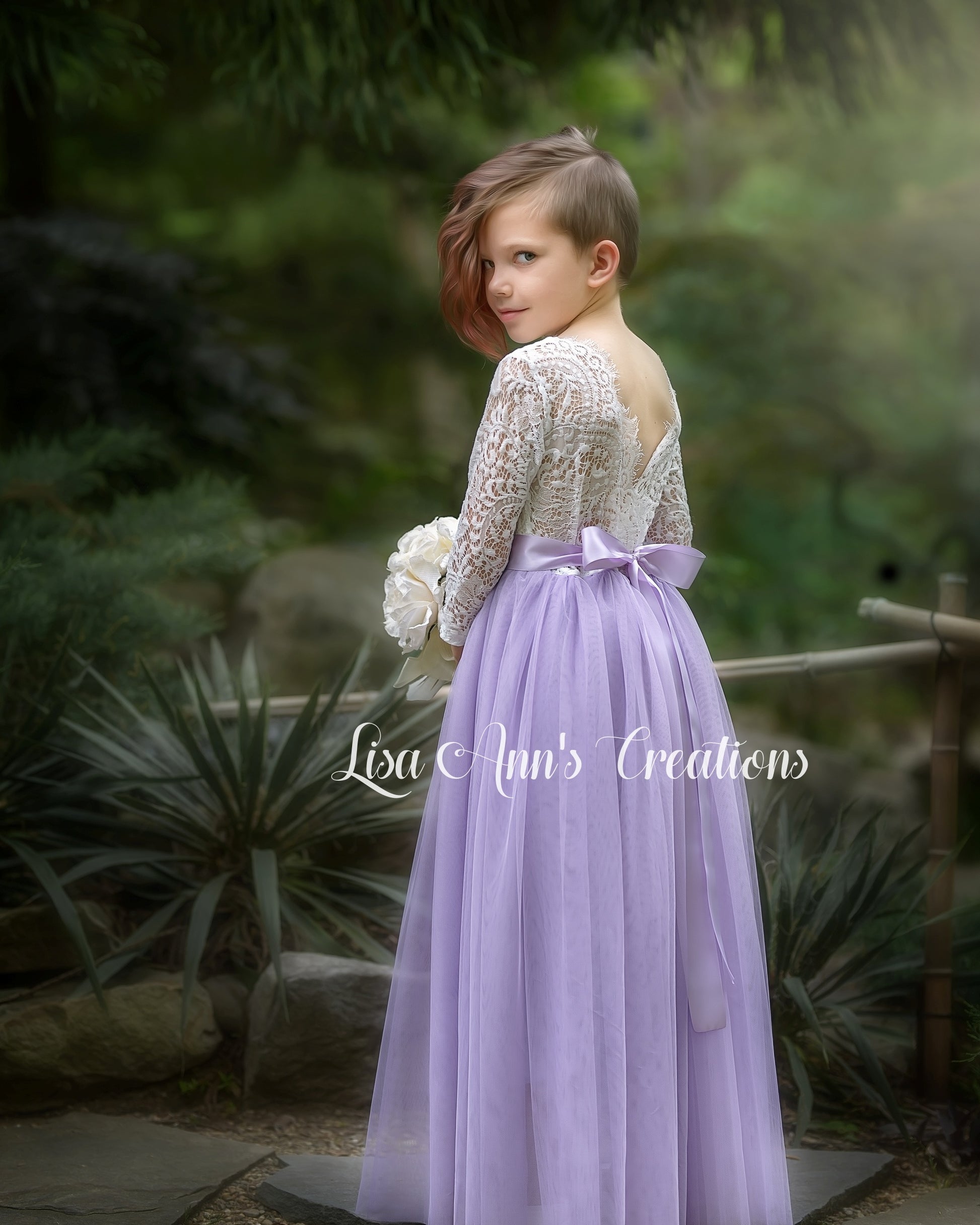 Flower Girl Dress Long Sleeve Lavender Tulle Junior Bridesmaid Dress Lisa Ann's Creations Flower Girl Dress Long Sleeve Lavender Tulle Junior Bridesmaid Dress Lisa Ann's Creations