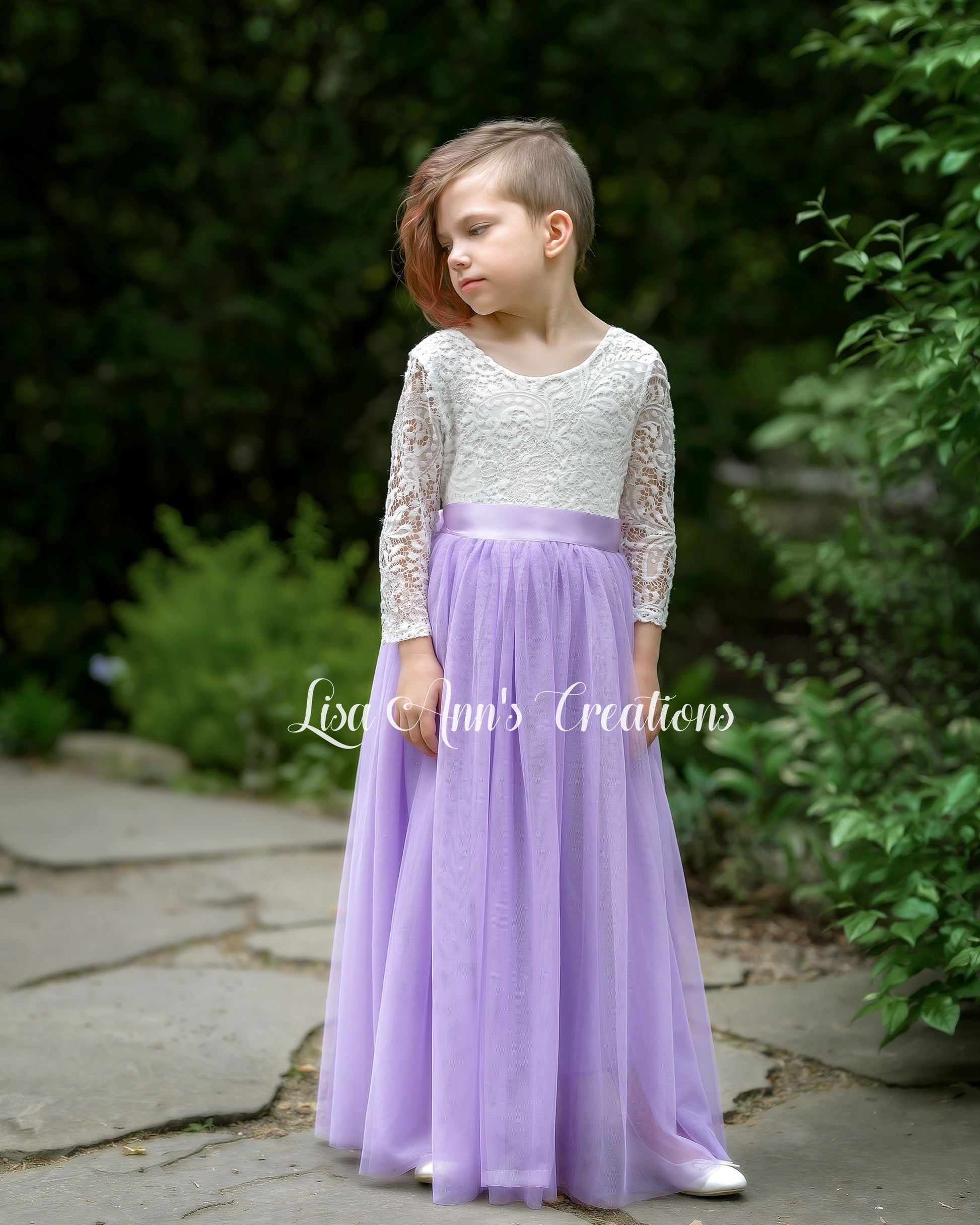 Flower Girl Dress Long Sleeve Lavender Tulle Junior Bridesmaid Dress 3T/4T / Dress/Plain Sash Flower Girl Dress Long Sleeve Lavender Tulle Junior Bridesmaid Dress 3T/4T / Dress/Plain Sash
