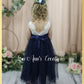 Flower Girl dress sleeveless white lace and navy tulle full length style