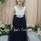 Bohemian flower girl dress navy tulle sleeveless full length dress
