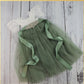 Tulle flower girl dress in sage green short sleeve white lace with full length tulle