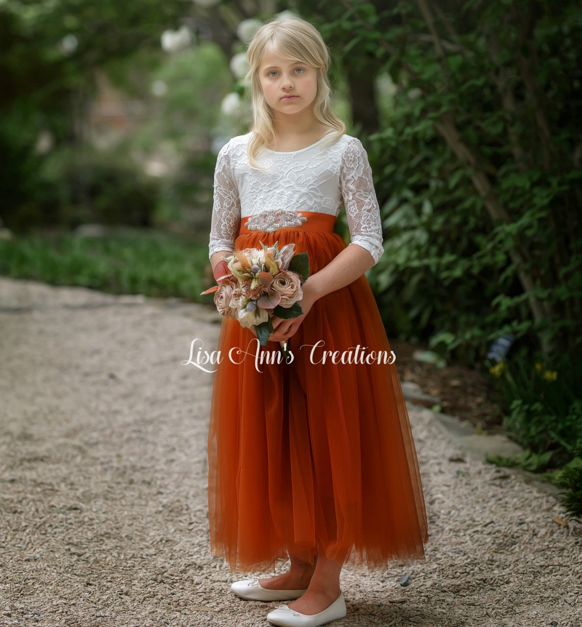 Burnt Orange Flower Girl Dress Long Sleeve Junior Bridesmaid Tulle Dress 11/12 / Dress/Jewel Sash Burnt Orange Flower Girl Dress Long Sleeve Junior Bridesmaid Tulle Dress 11/12 / Dress/Jewel Sash