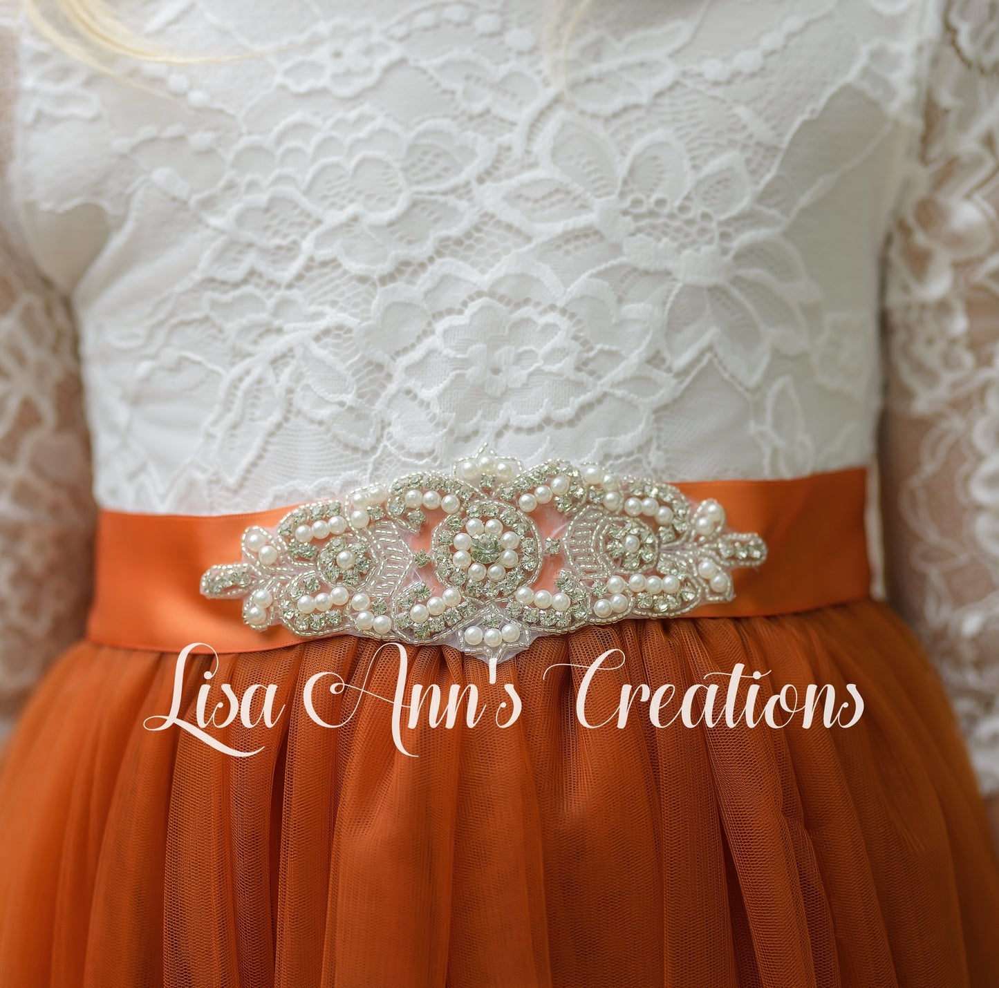 Rhinestone pearl flower girl sash