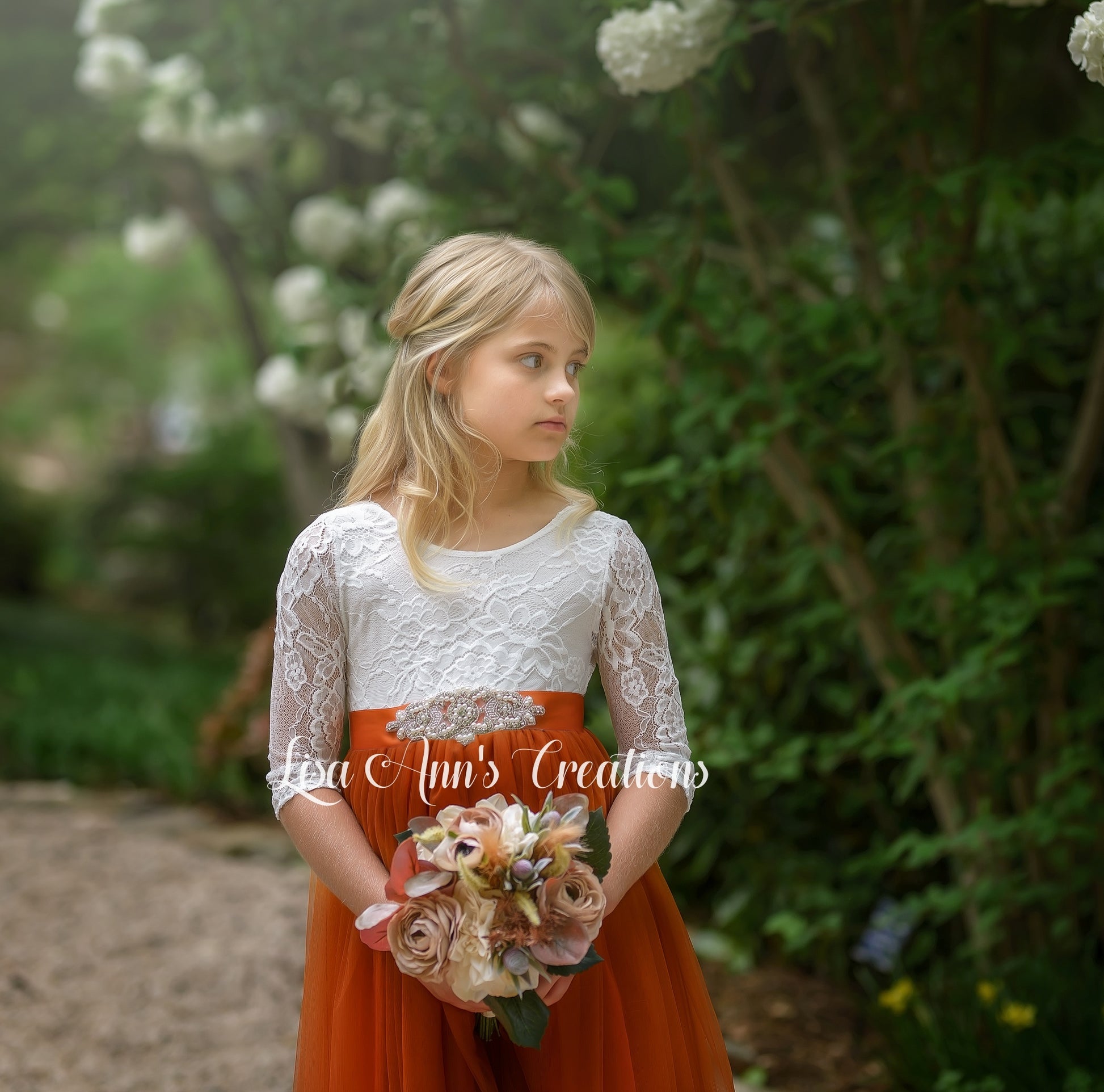 Burnt Orange Flower Girl Dress Long Sleeve Junior Bridesmaid Tulle Dress 11/12 / Dress/Jewel Sash Burnt Orange Flower Girl Dress Long Sleeve Junior Bridesmaid Tulle Dress 11/12 / Dress/Jewel Sash