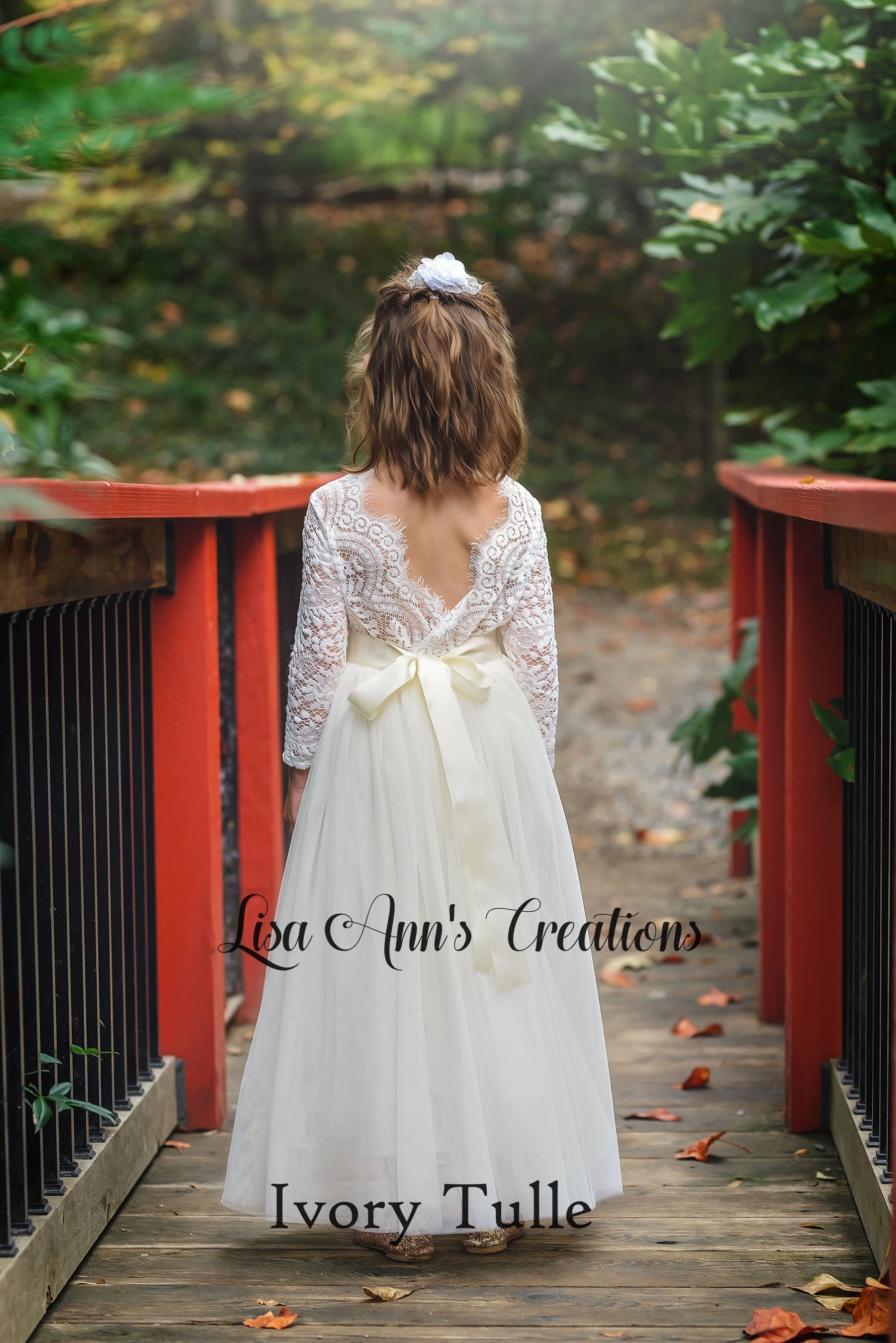Flower Girl Dress Long Sleeve Ivory Tulle Junior Bridesmaid Dress 7/8 / Dress/Plain Sash Flower Girl Dress Long Sleeve Ivory Tulle Junior Bridesmaid Dress 7/8 / Dress/Plain Sash