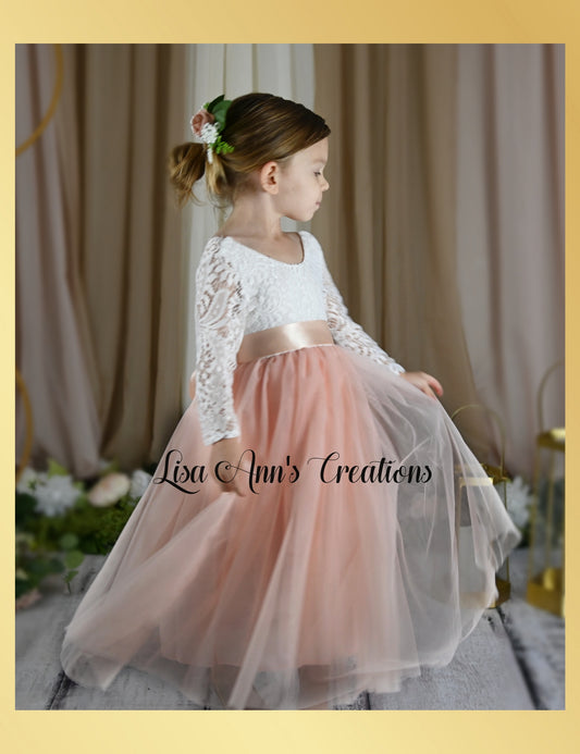 Flower Girl Dress light peach tulle 