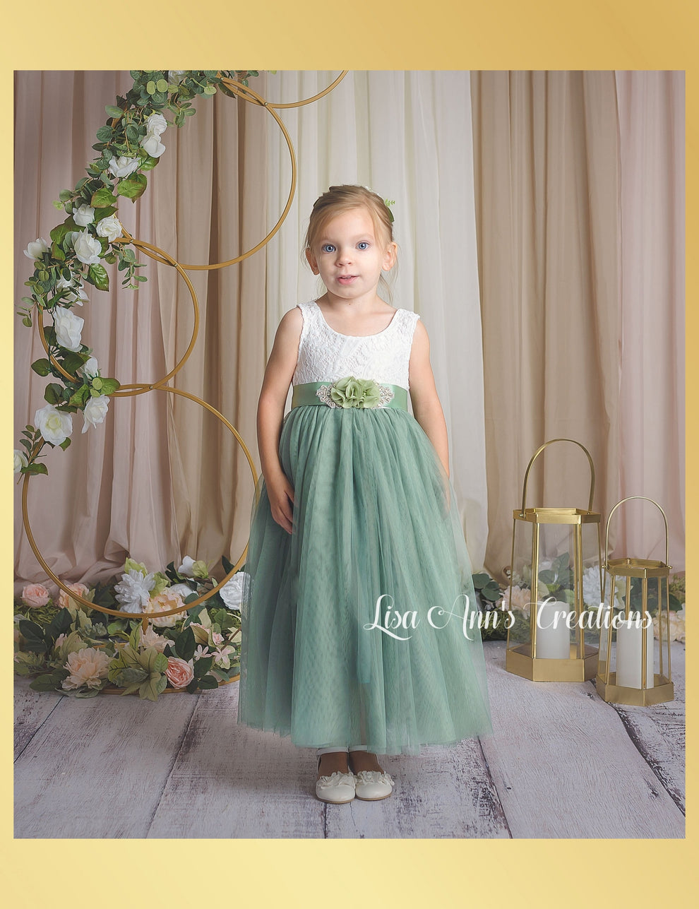Sage Flower Girl Dress Sleeveless Full Length Tulle Dress Lisa Ann's