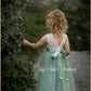 Tulle Flower girl dress in sage with white sleeveless lace